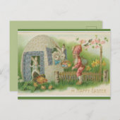 ビンテージのイースターバニーとウサギと小人のイースター ポストカード (正面/裏面)