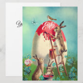 ビンテージのイースターバニーと巨大な卵 シーズンカード (正面/裏面)