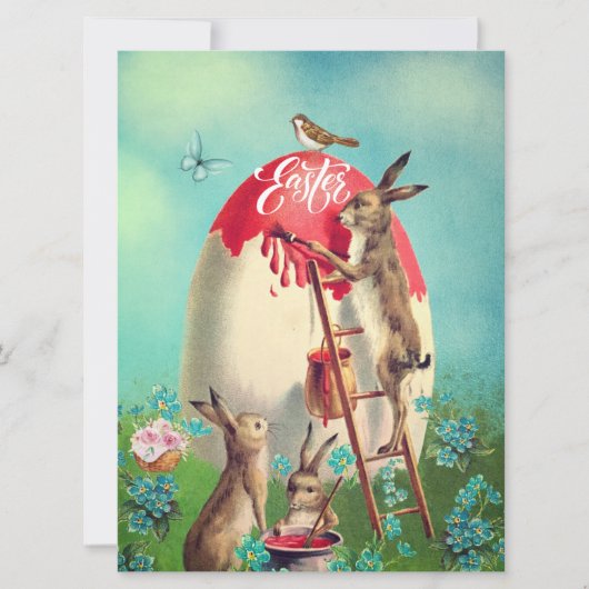 ビンテージのイースターバニーと巨大な卵 シーズンカード (正面)