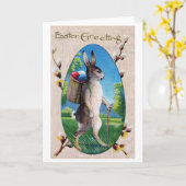 ビンテージのイースターバニー卵 カード (黄色い花)