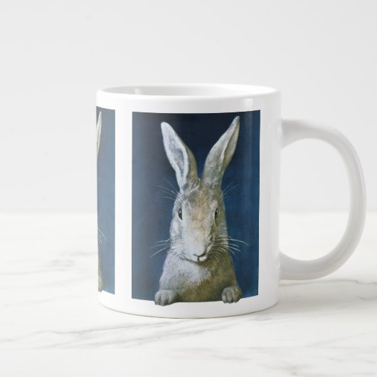 ビンテージのイースターバニー、かわいい白ウサギ ジャンボコーヒーマグカップ (右)