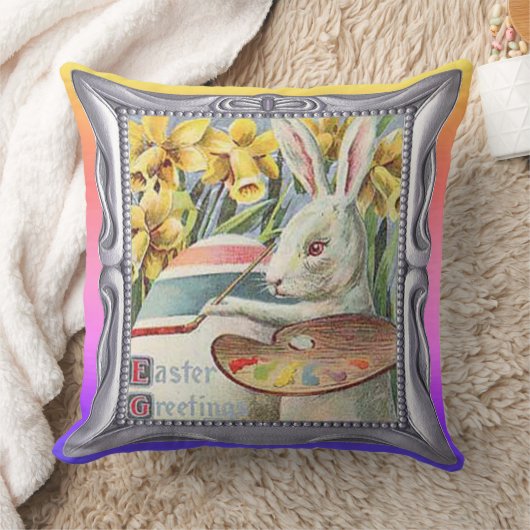 ビンテージのイースターバニー・アーティストが卵を描く, ZSSG クッション (ブランケット)