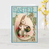 ビンテージのイースターバニー カード (黄色い花)