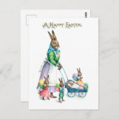 ビンテージのイースターバニー ファミリー ポストカード (正面/裏面)