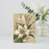 ビンテージのイースターリリー、ヴィクトリア時代の花が咲き誇る ポストカード (スタンド正面)