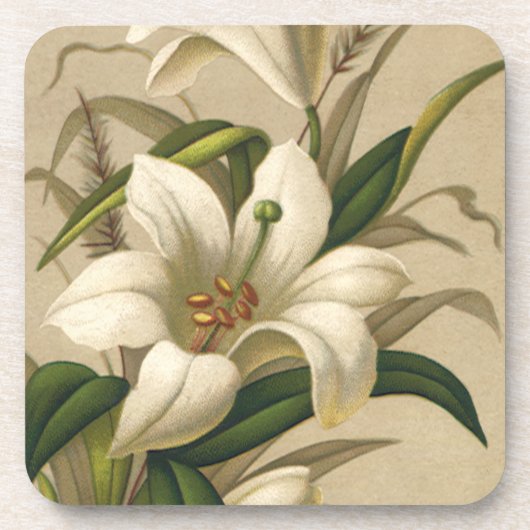 ビンテージのイースターリリー、ヴィクトリア時代の花が咲く コースター (正面)