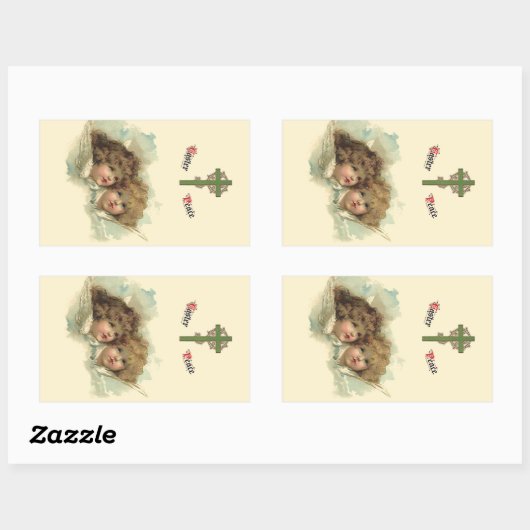 ビンテージのイースター天使、空の天使たち 長方形シール (シート)