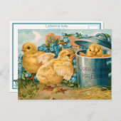 ビンテージのイースター・チックスとワスレナグサ ポストカード (正面/裏面)