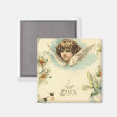 ビンテージのイースター、ビクトリアン リリーの花と天使 マグネット (正面/裏面)