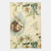 ビンテージのイースター、ビクトリア時代のリリーの花と天使 キッチンタオル (縦)