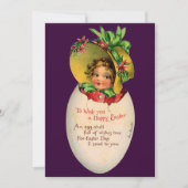 ビンテージのイースター、ビクトリア時代の少女が卵の中で帽子をかぶる 招待状 (正面)
