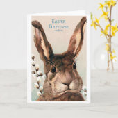 ビンテージのイースター・プーティーフェイス・バニー カード (黄色い花)