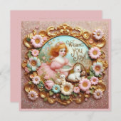 ビンテージのイースター ～ 喜びを願って ～ かわいい少女 ～ シーズンカード (正面/裏面)