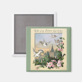 ビンテージのイースター、 白い鳩と花 マグネット (正面/裏面)