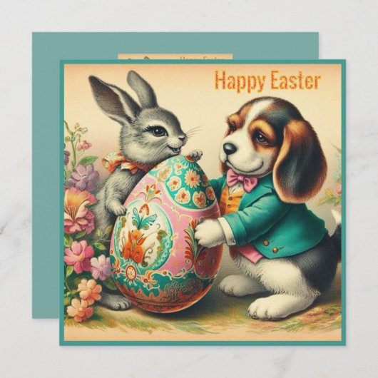 ビンテージのイースター ~HAPPY EASTER~ ビーグル~ シーズンカード (正面/裏面)