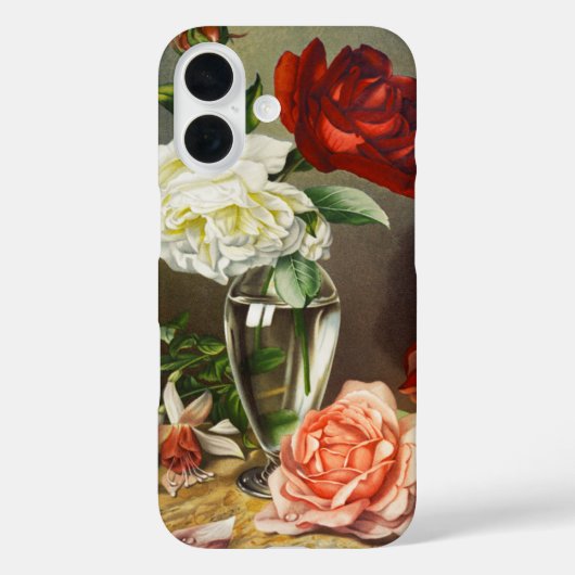ビンテージのガーデンローズをガラス製の花瓶に Case-Mate iPhoneケース (裏面)