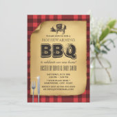 ビンテージのギンガム豚の丸焼き新築祝いバーベキュー 招待状 (スタンド正面)