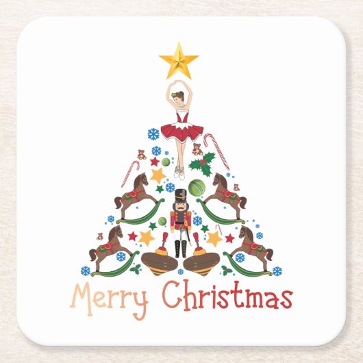 ビンテージのクリスマスのロッキング馬 スクエアペーパーコースター (正面)