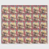 ビンテージのクリスマスの子犬がサンタを待つ ラッピングペーパー (フラット)