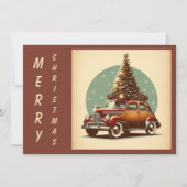 ビンテージのクリスマスクラシック車と木 シーズンカード (正面)