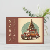 ビンテージのクリスマスクラシック車と木 シーズンカード (スタンド正面)