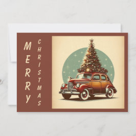 ビンテージのクリスマスクラシック車と木 シーズンカード