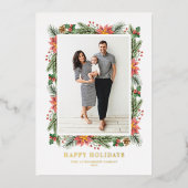 ビンテージのクリスマススプレーと松の葉の写真 箔シーズンカード (正面)