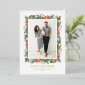 ビンテージのクリスマススプレーと松の葉の写真 箔シーズンカード (立ち正面)