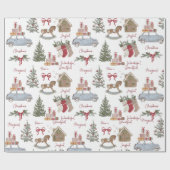 ビンテージのクリスマスツリー、ジンジャーブレッド、車 ラッピングペーパー (フラット)