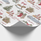 ビンテージのクリスマスツリー、ジンジャーブレッド、車 ラッピングペーパー (角)