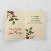 ビンテージのクリスマスバードが木を飾る シーズンカード (内部)