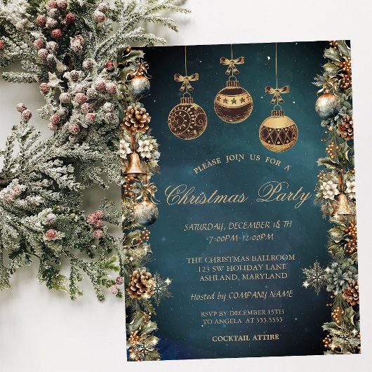 ビンテージのクリスマスボール、ベル、ピネコーンカンパニー 招待状