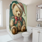 ビンテージのクリスマス テディベア シャワーカーテン (インサイチュ)