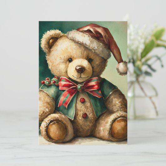 ビンテージのクリスマス テディベア シーズンカード (スタンド正面)