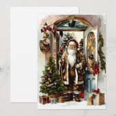 ビンテージのサンタクロースのドアでの様子 シーズンカード (正面/裏面)