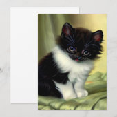 ビンテージのタキシード子猫イラスト 招待状 (正面/裏面)