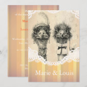 ビンテージのダチョウのカップル - 薄いオレンジ 招待状 (正面/裏面)