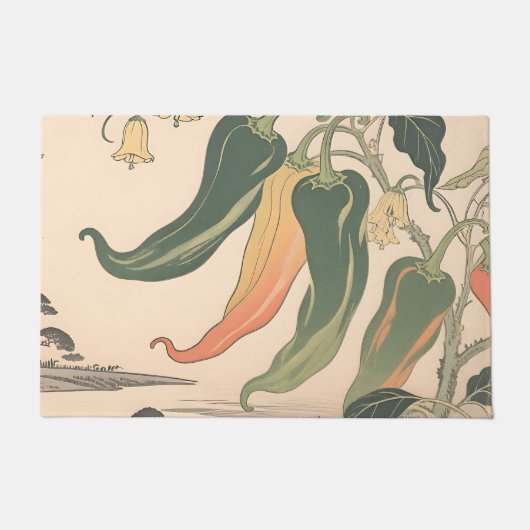 ビンテージのトウガラシのイラスト ドアマット (正面)