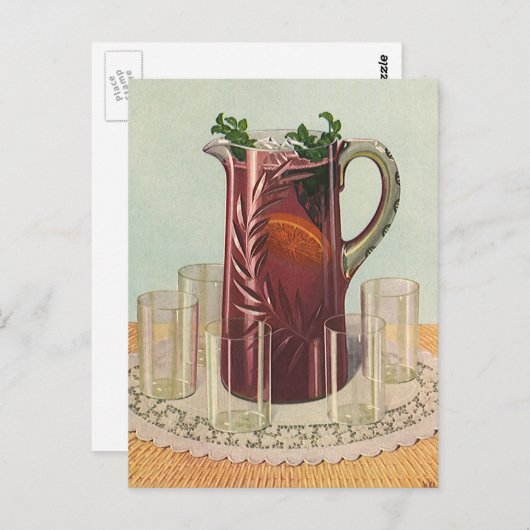 ビンテージのドリンクと飲み物、サングリアのピッチャー ポストカード (正面/裏面)