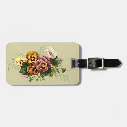 ビンテージのパンジー ペイントされた花束 ラゲッジタグ (正面横)