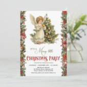 ビンテージのビクトリアンエンジェルとクリスマスツリー 招待状 (スタンド正面)