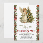 ビンテージのビクトリアンエンジェルとクリスマスツリー 招待状 (正面/裏面)