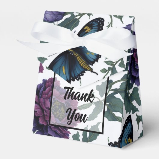 ビンテージのプラムパープルマゼンタの花と蝶 フェイバーボックス (正面サイド)