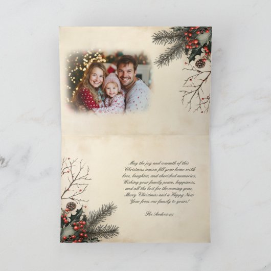 ビンテージのホリーベリー ベージュの写真 クリスマス 折りたたみ式 (内部)