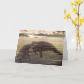 ビンテージのマナティーまたは海牛、海洋哺乳類 カード (黄色い花)