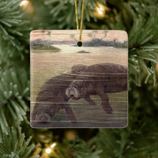 ビンテージのマナティーまたは海牛、海洋哺乳類 セラミックオーナメント (ツリー)