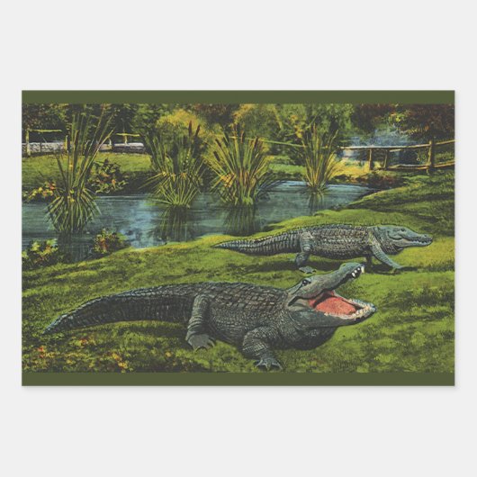 ビンテージのワニ, 海洋生物爬虫類動物 ラッピングペーパーシート (正面)