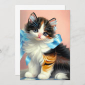 ビンテージの三毛猫のイラスト 招待状 (正面/裏面)