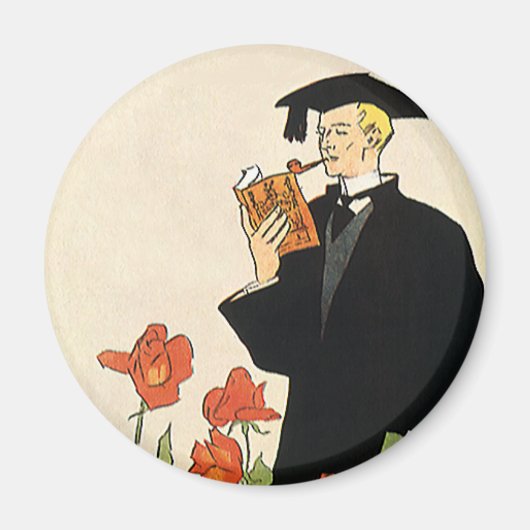 ビンテージの卒業、 本を読む卒業生 マグネット (正面)