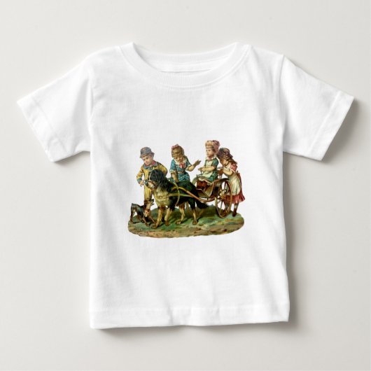 ビンテージの子供たちと犬の荷車 ベビーTシャツ (正面)